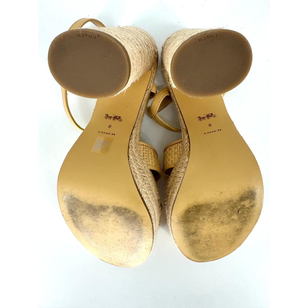 Coach Raffia Leather Platform Block Heel Sandals Tan Size 8 - Picture 8 of 9